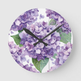 Lila Hydrangea Akvarell Blommig Lavendel Blomning Rund Klocka
