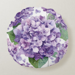 Lila Hydrangea Akvarell Blommig Lavendel Blomning Rund Kudde