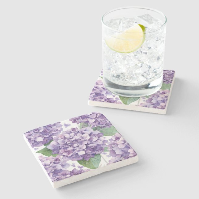 Lila Hydrangea Akvarell Blommig Lavendel Blomning  Stenunderlägg (Sidan)