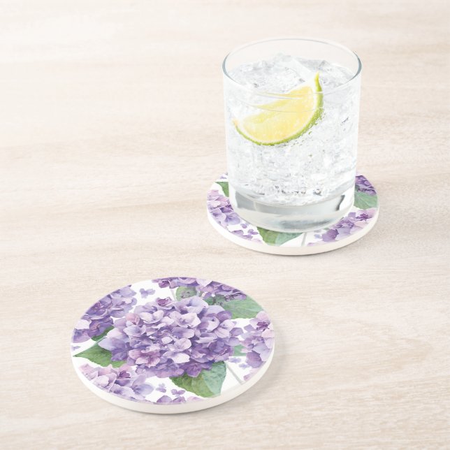 Lila Hydrangea Akvarell Blommig Lavendel Blomning  Underlägg (Sidan)
