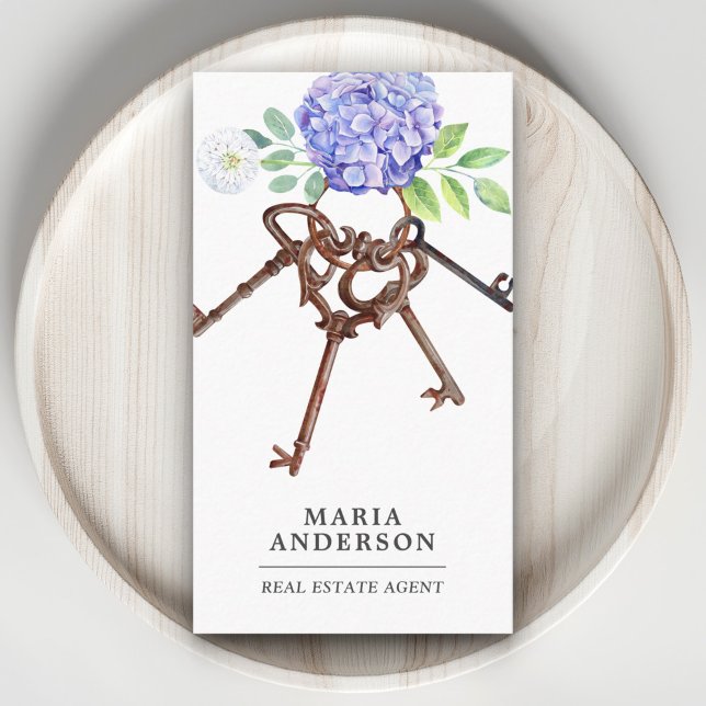 Lila Hydrangea Antique Nycklar Real Gods Agent Visitkort (Skapare uppladdad)