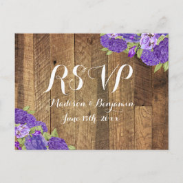 Lila Hydrangea Barn Wood Bröllop OSA Postcard2 Inbjudan Vykort