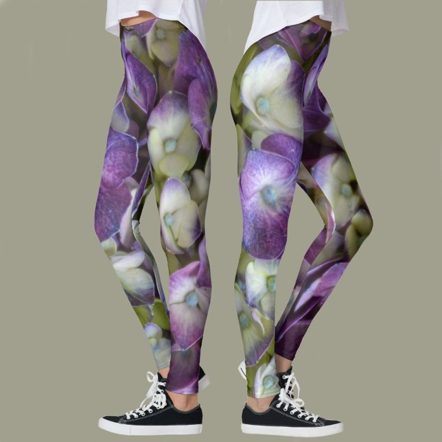 Lila Hydrangea Blommig Botanisk Fotografisk Leggings (Skapare uppladdad)