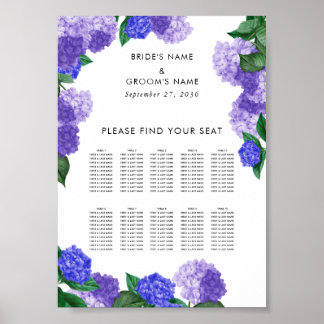 Lila Hydrangea Blommig Bröllopsställningsschema Poster