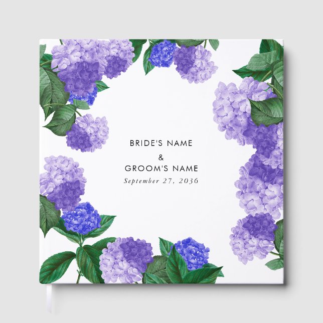 Lila Hydrangea Blommig Grönska Modern Bröllop Gästböcker (Framsida)