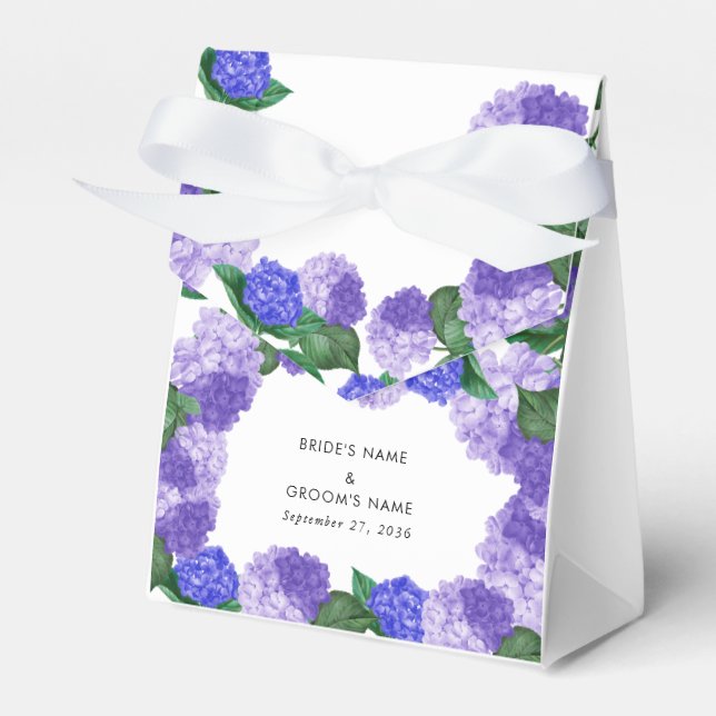 Lila Hydrangea Blommig Grönska Modern Bröllop Presentaskar (Framsidan Sidan)