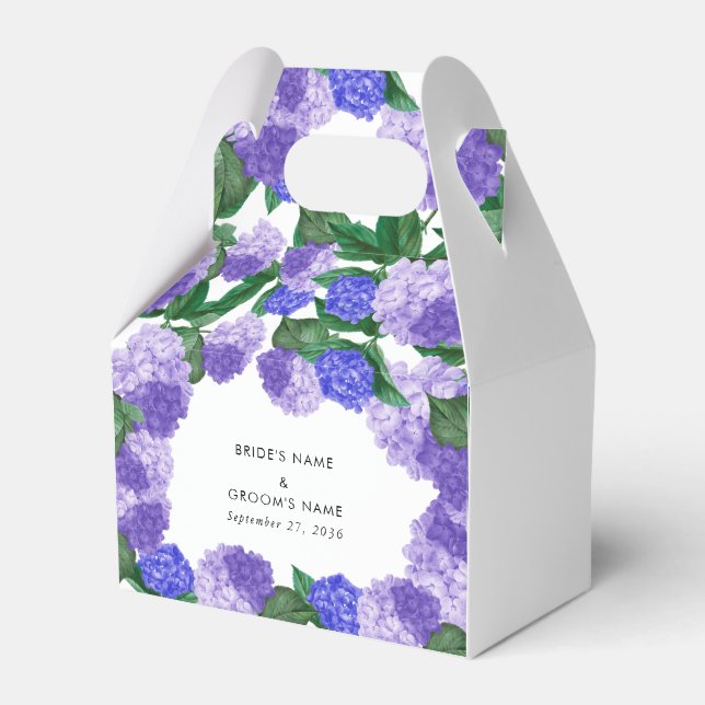 Lila Hydrangea Blommig Grönska Modern Bröllop Presentaskar (Framsidan Sidan)
