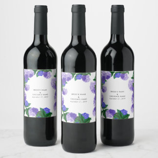 Lila Hydrangea Blommig Grönska Modern Bröllop Vinflaska Etikett