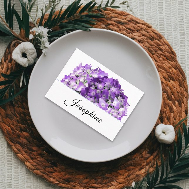 Lila Hydrangea Blommor Bröllops Platskort Placeringskort (Skapare uppladdad)