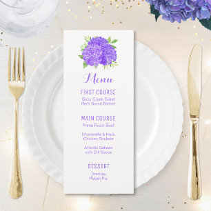 Lila Hydrangea Bouquet Watercolor Flower Menus Meny