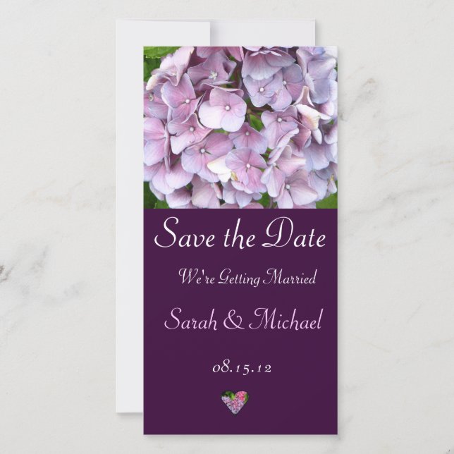 Lila Hydrangea Bröllop annons Card Spara Datumet (Framsida)