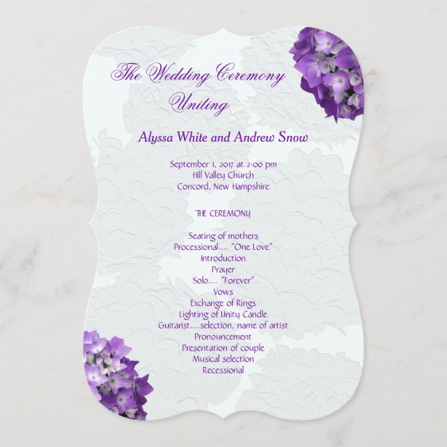 Lila Hydrangea Bröllopsprogram Templates Program (Framsida)