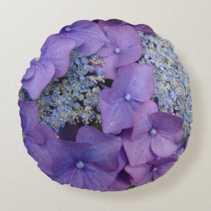 Lila Hydrangea Close Round Pillow Rund Kudde
