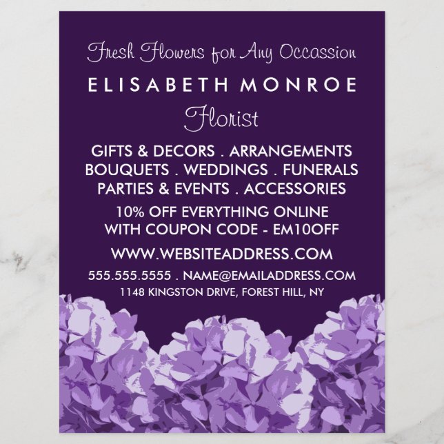 Lila Hydrangea, Floristry Advertising Reklamblad (Framsidan)