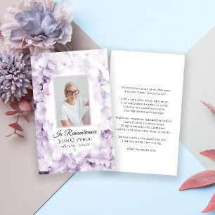 Lila Hydrangea Flower Watercolor Funeral Prayer Visitkort