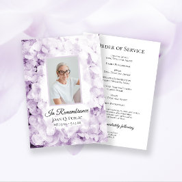 Lila Hydrangea Flowers Funeral Memorial Service Program