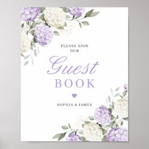 Lila Hydrangea Grönska Bröllop Gästbok Poster