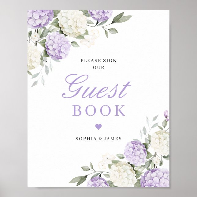 Lila Hydrangea Grönska Bröllop Gästbok Poster (Framsidan)