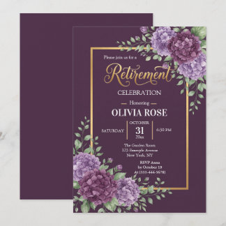 Lila Hydrangea Guld Ram Pension Invitation Inbjudningar