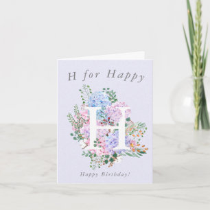 lila hydrangea H för Grattis på födelsedagen Card Kort