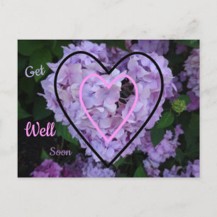 Lila Hydrangea i Hearts Get well-on Postcard Vykort