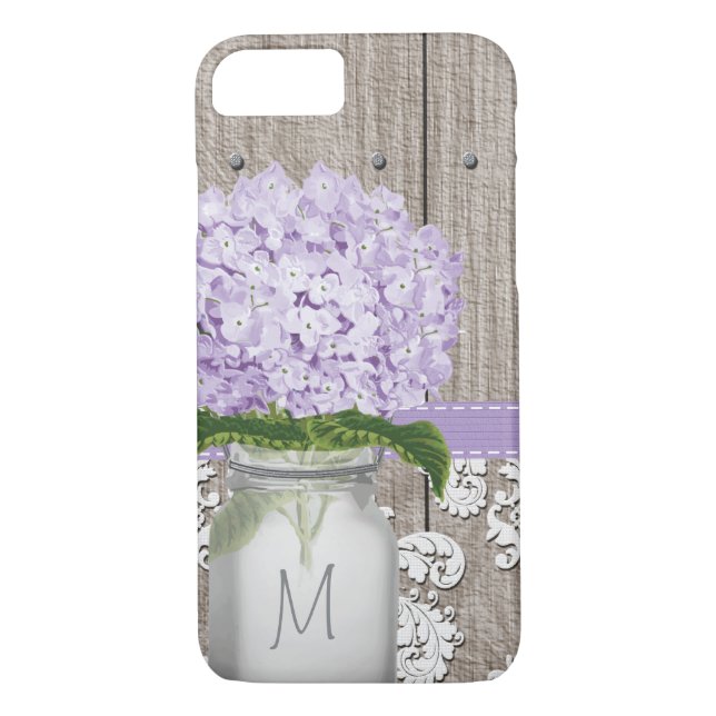 Lila Hydrangea Monogrammed Mason Burk Case-Mate iPhone Skal (Baksida)