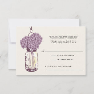 Lila Hydrangea & Murkel Glas Bröllop RSVP OSA Kort