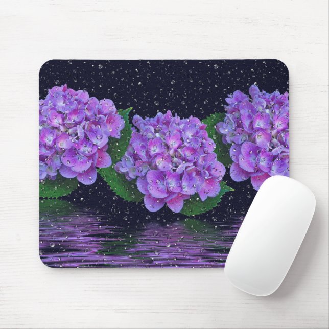 Lila Hydrangea och regndroppar Musmatta (Med mus)
