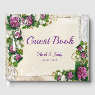 Lila Hydrangea och Snöre Bröllop Guestbook Gästböcker