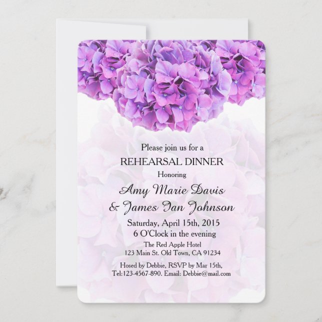Lila hydrangea rehearsal middag hydrangea4 inbjudningar (Framsida)