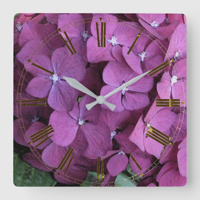 Lila Hydrangea Wall Clock Fyrkantig Klocka (Framsida)