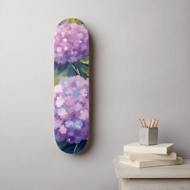 Lila Hydrangeas Blommigt Vattenfärg Mini Skateboard Bräda 18,5 Cm (Väggkonst)
