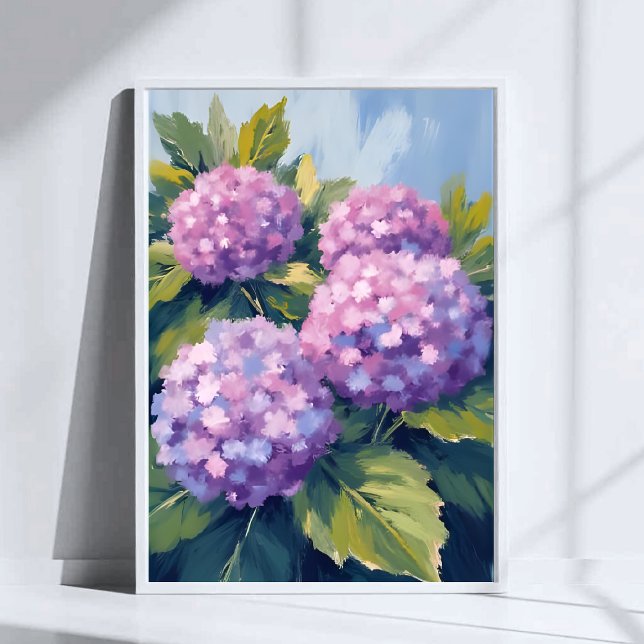 Lila Hydrangeas Blommigt Vattenfärgsfärg målning Poster (Skapare uppladdad)