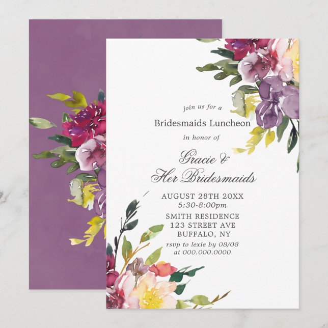 Lila Hydrangeas Bridesmaids Luncheon Inbjudningsko (Fram/baksida)