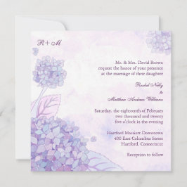 Lila Hydrangeas Monogram Bröllop Inbjudningar