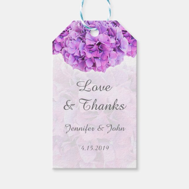 Lila Hydrangeas Wedding Favor Gift Märkre Presentetikett (Framsidan)