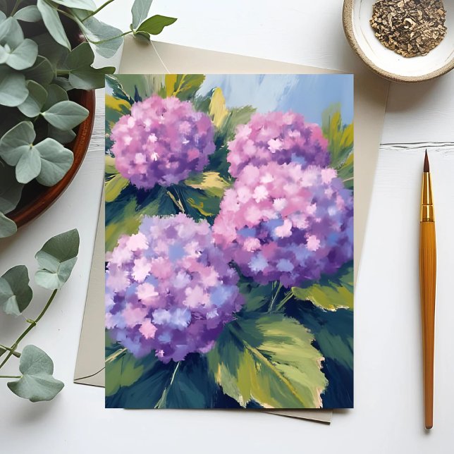 Lila Hydrangeor Blommålning i akvarell Vykort (Skapare uppladdad)