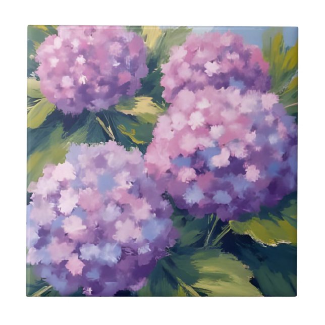 Lila Hydrangeor Blommig Akvarell Kakelplatta (Framsidan)