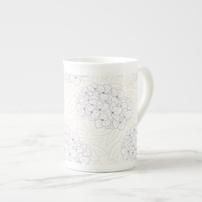 Lila Hydrangeor kontur Benporslin Mugg (Framsida höger)