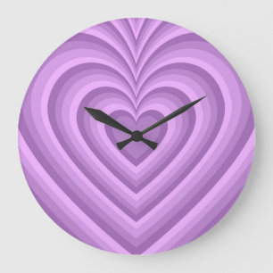 Lila Hypnotic Heart Kärlek Mönster Stor Klocka
