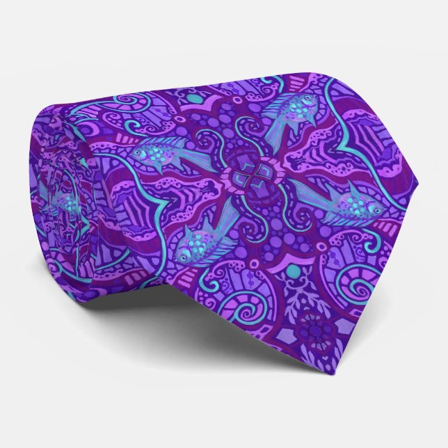 Lila i Fish Arabesque Underwater Bohemian Mönster Slips (Rullad)