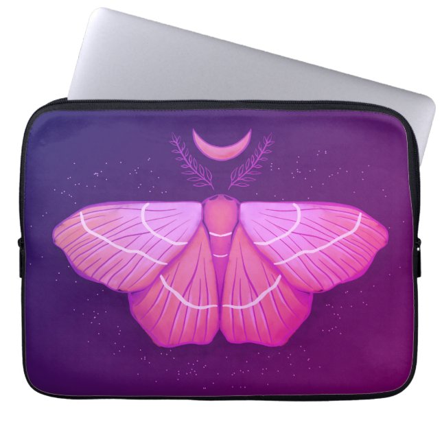 Lila i Moth och Måne Witchy Magic Laptop Fodral (Framsidan)