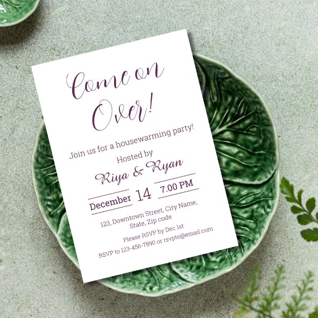Lila i nya hem, modern Elegant Inbjudningar (funny housewarming invitation for new home housewarming party modern elegant purple open house)