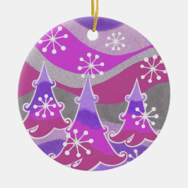 Lila i Winter Träd, ornament runda (Framsidan)