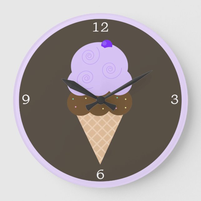 Lila Ice Cream Cone Stor Klocka (Framsida)