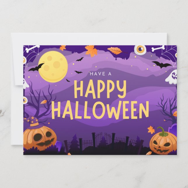 Lila Illustrativ God Halloween Julkort (Framsida)
