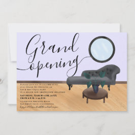 lila illustrerar skönhetssalon i stort öppningsrum inbjudningar