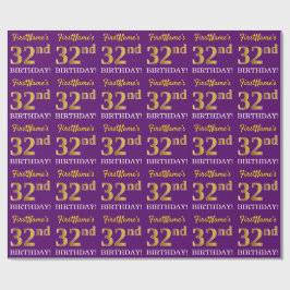 Lila, Imitation Guld Se "32:a BIRTHDAY" Presentpapper