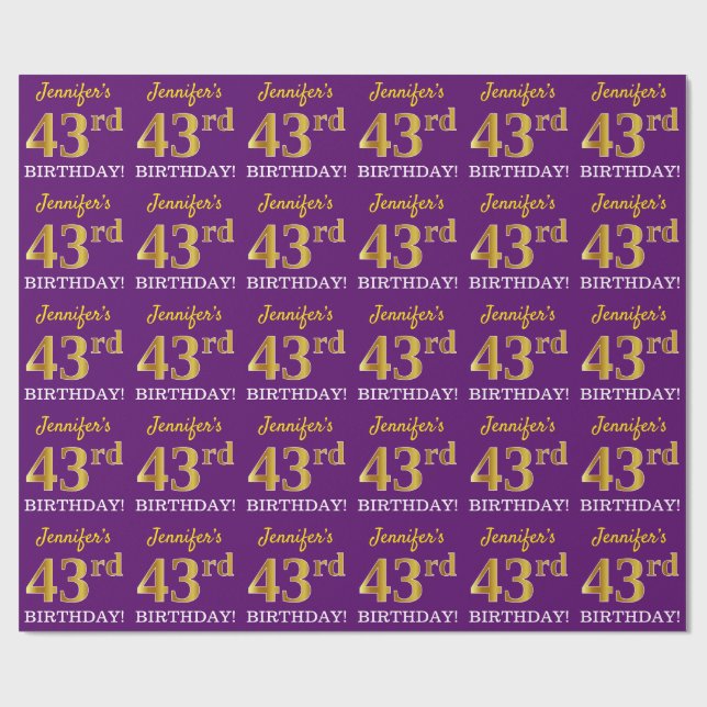 Lila, Imitation Guld Se "43:e BIRTHDAY" Presentpapper (Platt)