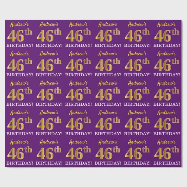 Lila, Imitation Guld Se "46:e BIRTHDAY" Presentpapper (Platt)